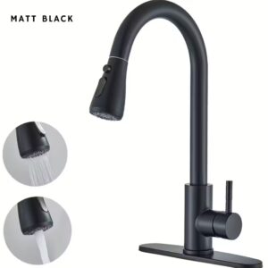 Matte black pull-down kitchen faucet with high-arc design